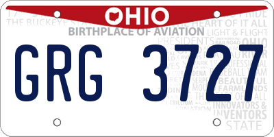 OH license plate GRG3727