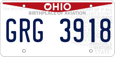 OH license plate GRG3918