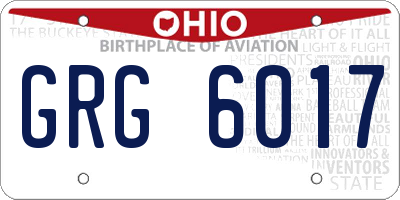 OH license plate GRG6017