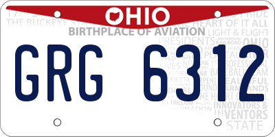 OH license plate GRG6312