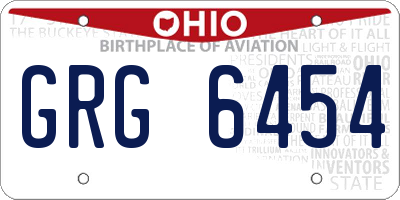 OH license plate GRG6454