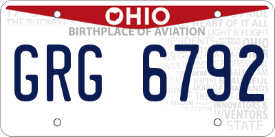 OH license plate GRG6792