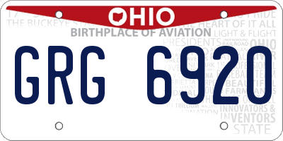 OH license plate GRG6920