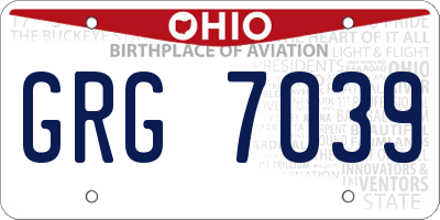 OH license plate GRG7039