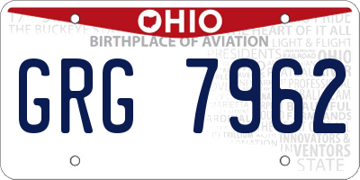 OH license plate GRG7962