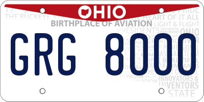 OH license plate GRG8000