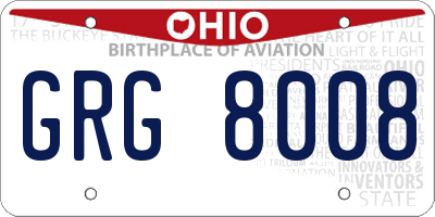 OH license plate GRG8008