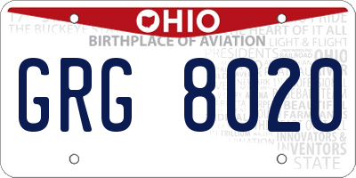 OH license plate GRG8020