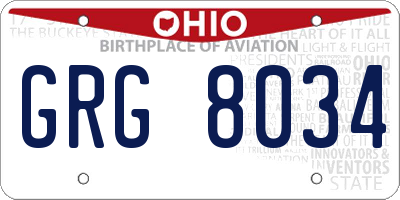 OH license plate GRG8034