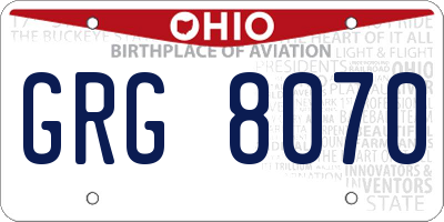 OH license plate GRG8070