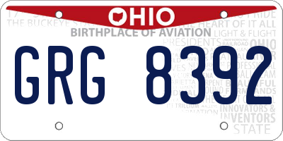 OH license plate GRG8392