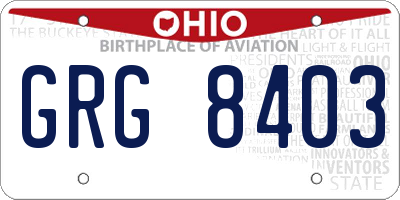OH license plate GRG8403