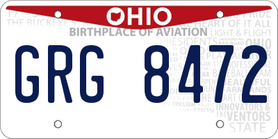 OH license plate GRG8472