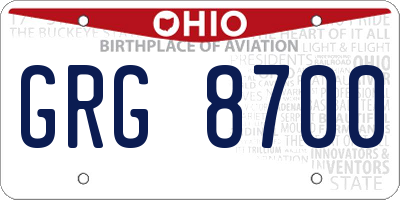 OH license plate GRG8700