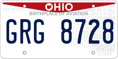 OH license plate GRG8728