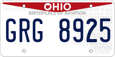 OH license plate GRG8925