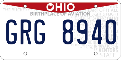 OH license plate GRG8940