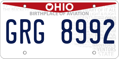 OH license plate GRG8992