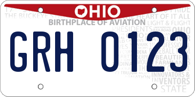OH license plate GRH0123