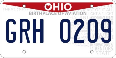 OH license plate GRH0209