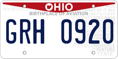 OH license plate GRH0920