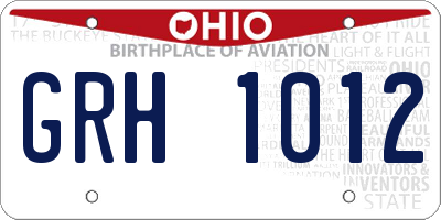 OH license plate GRH1012