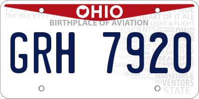 OH license plate GRH7920
