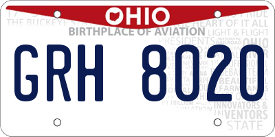 OH license plate GRH8020