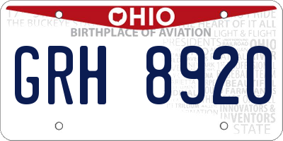 OH license plate GRH8920