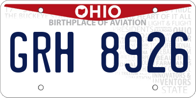 OH license plate GRH8926
