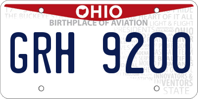 OH license plate GRH9200