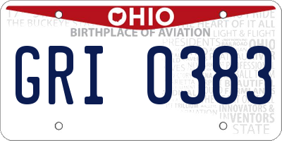 OH license plate GRI0383