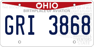 OH license plate GRI3868