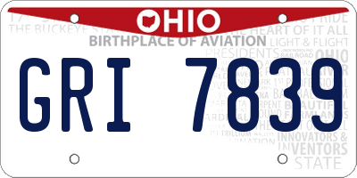 OH license plate GRI7839