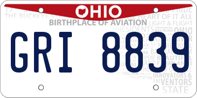 OH license plate GRI8839