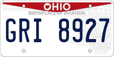 OH license plate GRI8927