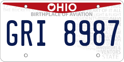 OH license plate GRI8987