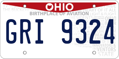 OH license plate GRI9324