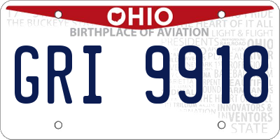 OH license plate GRI9918