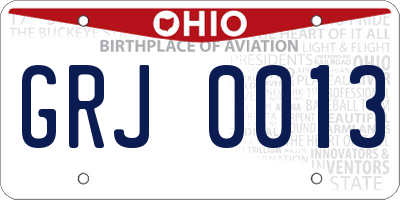 OH license plate GRJ0013