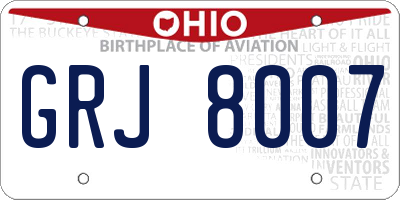 OH license plate GRJ8007