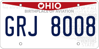 OH license plate GRJ8008