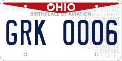 OH license plate GRK0006