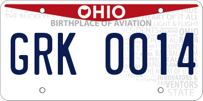 OH license plate GRK0014
