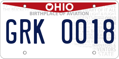 OH license plate GRK0018