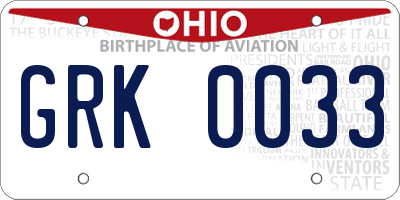 OH license plate GRK0033
