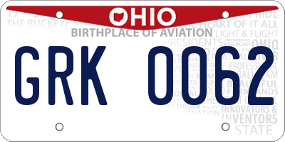 OH license plate GRK0062