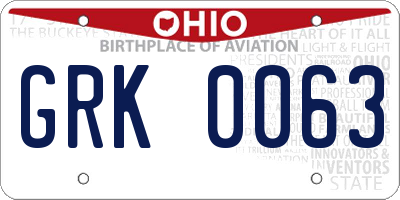 OH license plate GRK0063