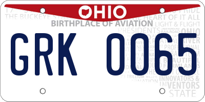 OH license plate GRK0065