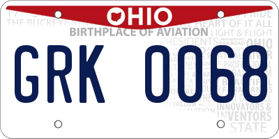 OH license plate GRK0068